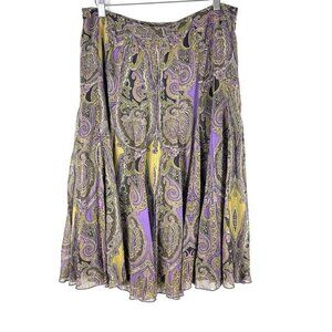Jones New‎ York Silk Paisley Pleated Skirt 10 Petite Fairy Boho Office Business